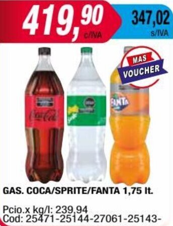 Maxiconsumo GAS. COCA/SPRITE/FANTA 1,75 It. oferta