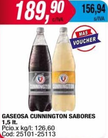 Maxiconsumo GASEOSA CUNNINGTON SABORES 1,5 lt. oferta