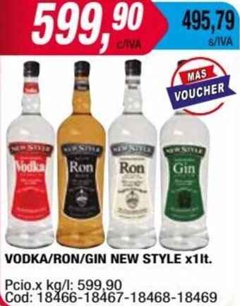 Maxiconsumo VODKA/RON/GIN NEW STYLE x1lt. oferta