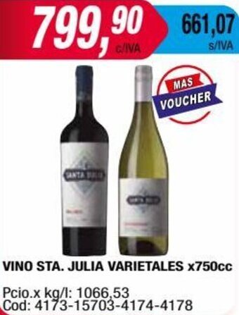 Maxiconsumo VINO STA. JULIA VARIETALES x750cc oferta