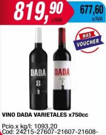 Maxiconsumo VINO DADA VARIETALES x750cc oferta