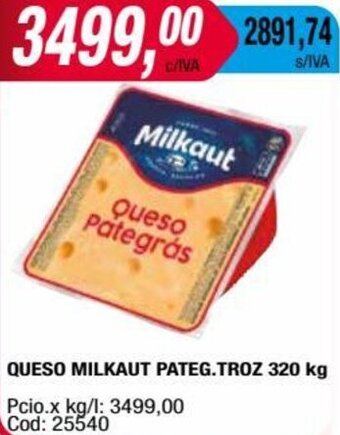 Maxiconsumo QUESO MILKAUT PATEG.TROZ 320 kg oferta