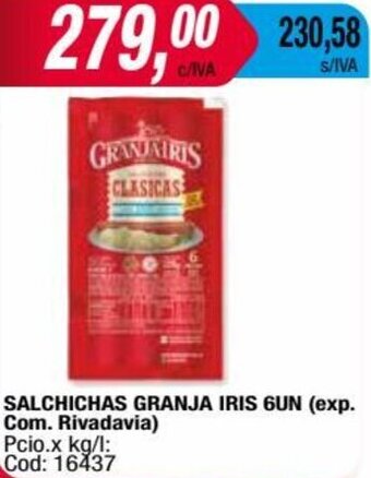 Maxiconsumo SALCHICHAS GRANJA IRIS 6UN (exp. Com. Rivadavia) oferta