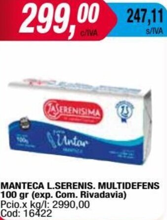 Maxiconsumo MANTECA L.SERENIS. MULTIDEFENS 100 gr (exp. Com. Rivadavia) oferta