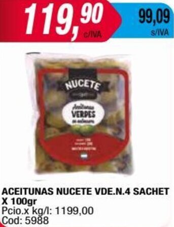 Maxiconsumo ACEITUNAS NUCETE VDE.N.4 SACHET X 100gr oferta