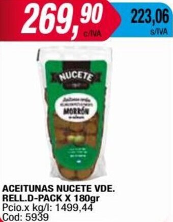 Maxiconsumo ACEITUNAS NUCETE VDE. RELL.D-PACK X 180gr oferta