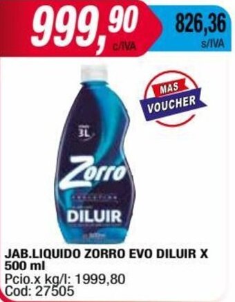 Maxiconsumo JAB.LIQUIDO ZORRO EVO DILUIR X 500 ml oferta