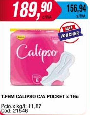 Maxiconsumo T.FEM CALIPSO C/A POCKET x 16u oferta