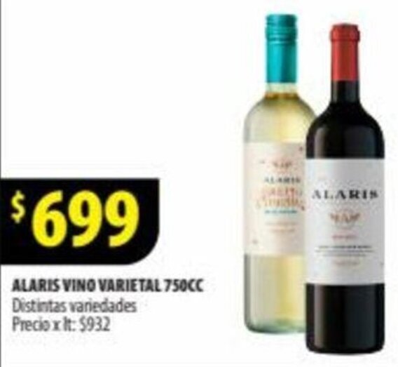 Punto Mayorista ALARIS VINO VARIETAL 750CC oferta