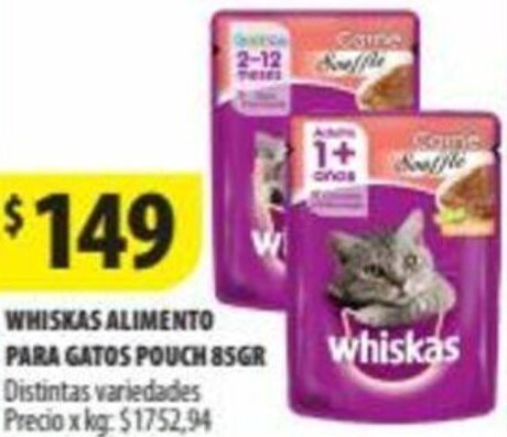 Punto Mayorista WHISKAS ALIMENTO PARA GATOS POUCH 85GR oferta