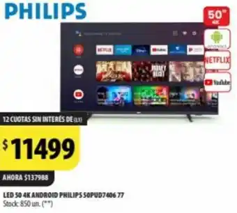Punto Mayorista LED 50 4K ANDROID PHILIPS 50PUD740677 oferta