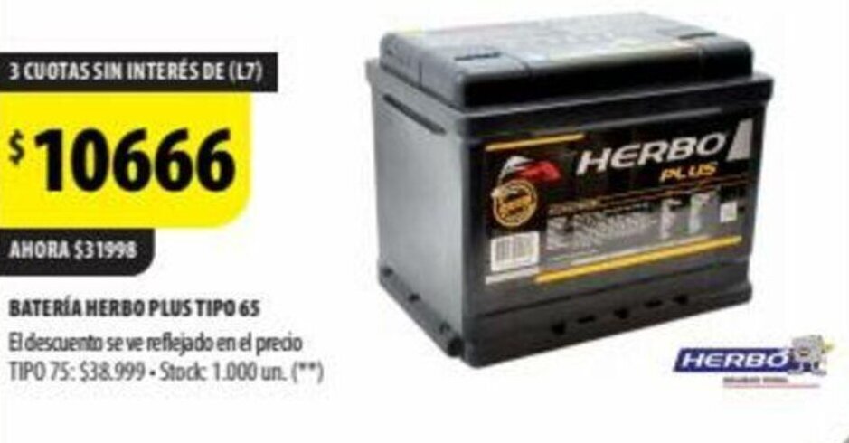 Punto Mayorista BATERÍA HERBO PLUS TIPO 65 oferta