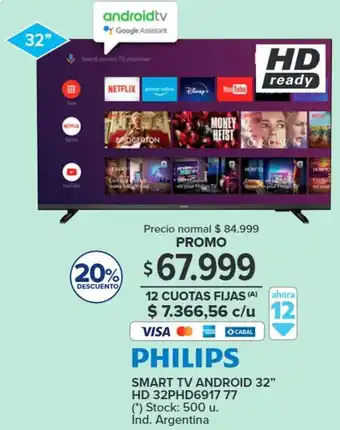 Carrefour PHILIPS SMART TV ANDROID 32" HD 32PHD6917 77 oferta