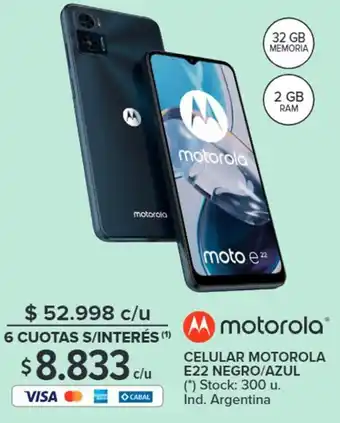 Carrefour Motorola CELULAR MOTOROLA E22 NEGRO/AZUL oferta