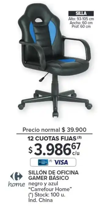Carrefour SILLÓN DE OFICINA GAMER BÁSICO home negro y azul "Carrefour Home" oferta