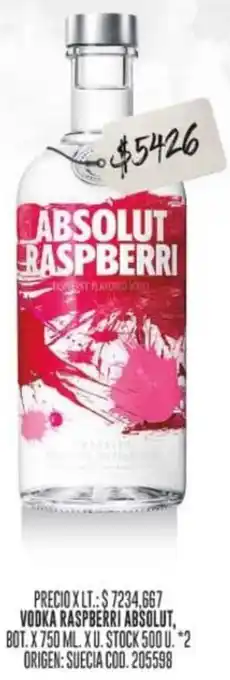 Coto VODKA RASPBERRI ABSOLUT, BOT. X 750 ML. oferta