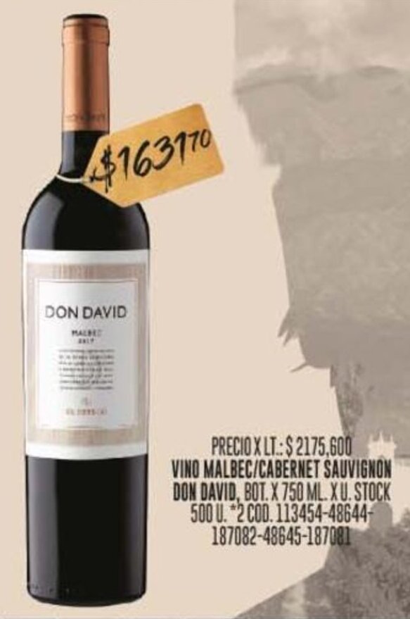 Coto VINO MALBEC/CABERNET SAUVIGNON DON DAVID, BOT. X 750 ML. oferta