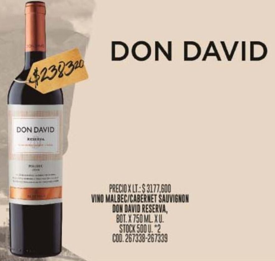 Coto VINO MALBEC/CABERNET SAUVIGNON DON DAVID RESERVA, BOT. X 750 ML X U. oferta