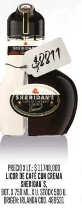 Coto LICOR DE CAFÉ CON CREMA SHERIDAN'S, BOT.X 750 ML oferta