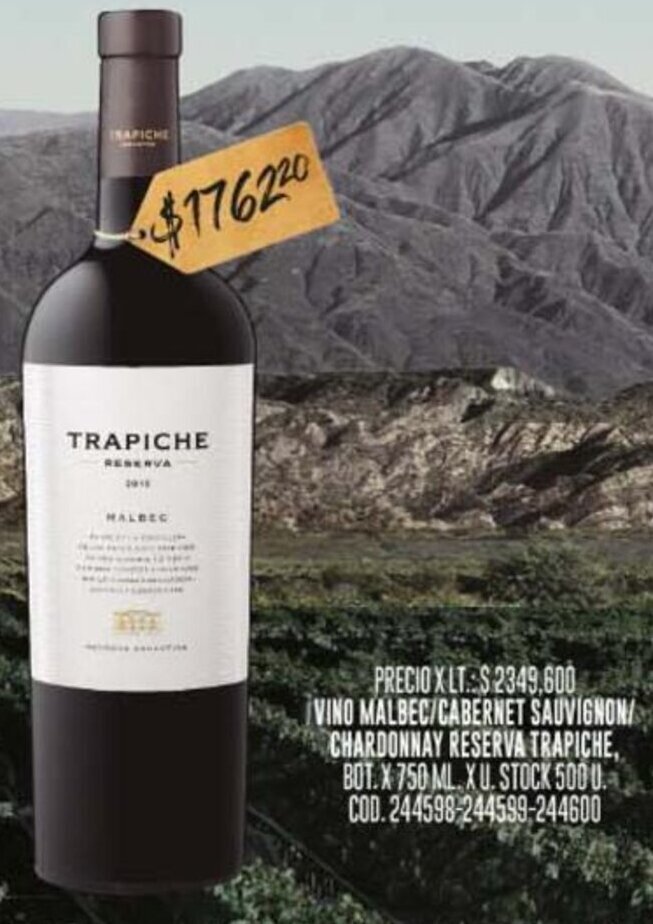Coto VINO MALBEC/CABERNET SAUVIGNON/ CHARDONNAY RESERVA TRAPICHE, BOT.X 750 ML. oferta