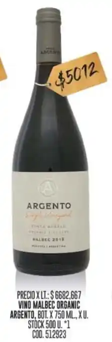 Coto VINO MALBEC ORGANIC ARGENTO, BOT. X 750 ML oferta