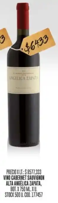 VINO CABERNET SAUVIGNON ALTA ANGELICA ZAPATA, BOT X 750ML
