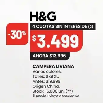 Changomas Campera liviana varios colores. talles: s al xl. oferta