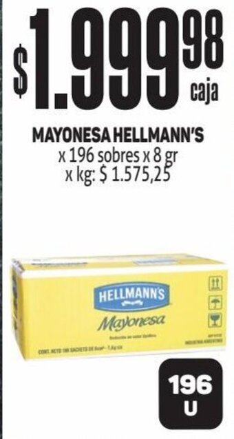 Makro MAYONESA HELLMANN'S x 196 sobres x 8 gr oferta