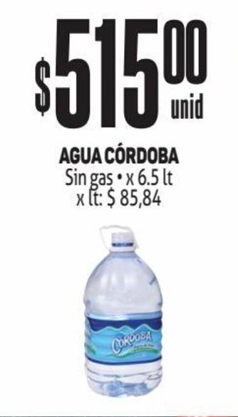 Makro AGUA CÓRDOBA Sin gas x 6.5 lt oferta