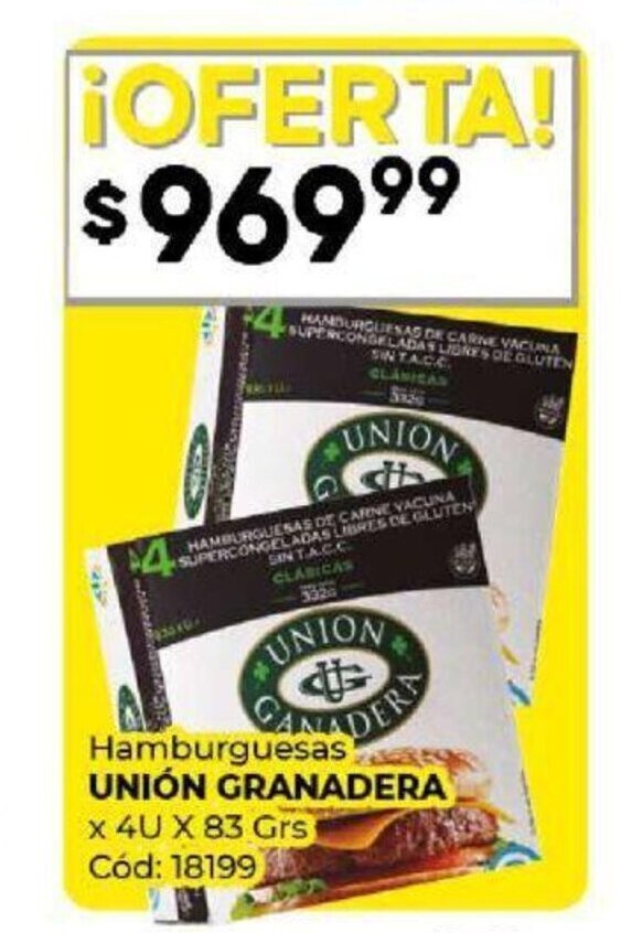 Diarco Hamburguesas UNIÓN GRANADERA x 4U X 83 Grs oferta