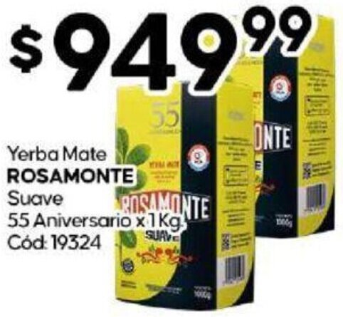 Diarco Yerba Mate ROSAMONTE Suave 55 Aniversario x1kg oferta