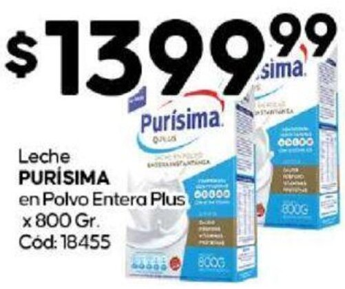 Diarco Leche PURÍSIMA en Polvo Entera Plus x 800 Gr. oferta