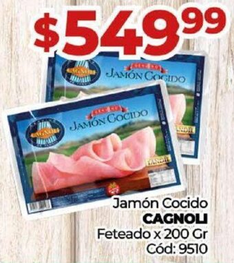 Diarco Jamón Cocido CAGNOLI Feteado x 200 Gr oferta