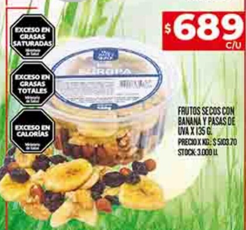 Supermercados DIA FRUTOS SECOS CON BANANA Y PASAS DE UVA X 135 G oferta