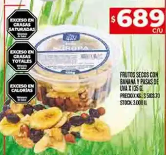 Supermercados DIA FRUTOS SECOS CON BANANA Y PASAS DE UVA X 135 G oferta