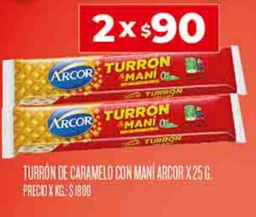 Supermercados DIA TURRÓN DE CARAMELO CON MANÍ ARCOR X 25 G. oferta