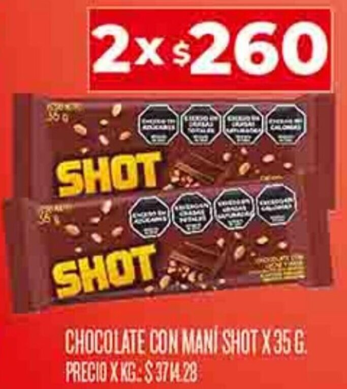 Supermercados DIA CHOCOLATE CON MANI SHOT X 35 G. oferta