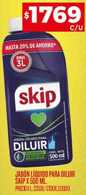 Supermercados DIA JABÓN LÍQUIDO PARA DILUIR SKIP X 500 ML. oferta