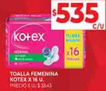 Supermercados DIA TOALLA FEMENINA KOTEX X 16 U. oferta