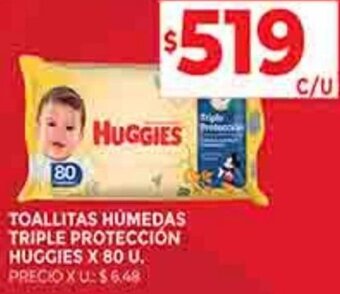 Supermercados DIA TOALLITAS HÚMEDAS TRIPLE PROTECCIÓN HUGGIES X 80 U. oferta