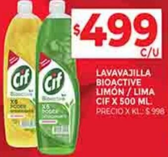 Supermercados DIA LAVAVAJILLA BIOACTIVE LIMÓN / LIMA CIF X 500 ML. oferta