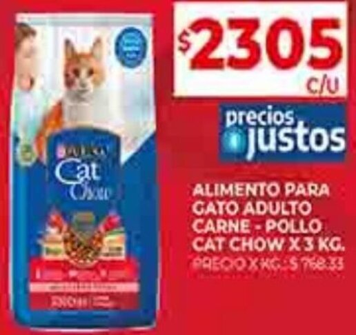 Supermercados DIA ALIMENTO PARA GATO ADULTO CARNE-POLLO CAT CHOW X3 KG. oferta