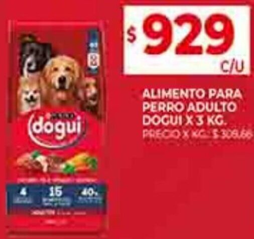 Supermercados DIA ALIMENTO PARA PERRO ADULTO DOGUI X 3 KG. oferta