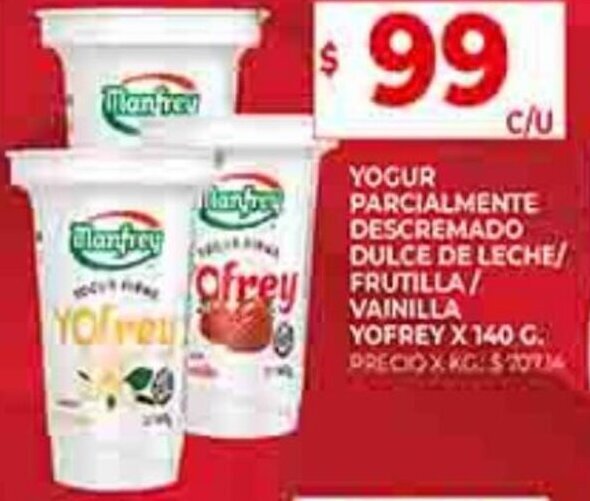 Supermercados DIA YOGUR PARCIALMENTE DESCREMADO DULCE DE LECHE VAINILLA YOFREY X 140 G. oferta