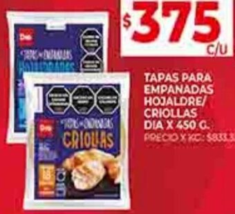 Supermercados DIA TAPAS PARA EMPANADAS HOJALDRE/ CRIOLLAS DIA X 450 G. oferta