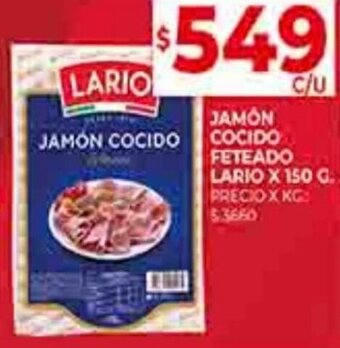 Supermercados DIA JAMON COCIDO FETEADO LARIO X 150 G. oferta