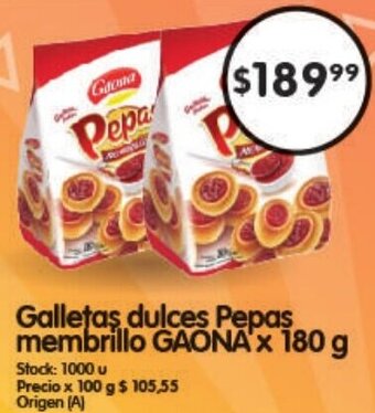 Supermercados Buenos Días Galletas dulces Pepas membrillo GAONA'x 180 g oferta