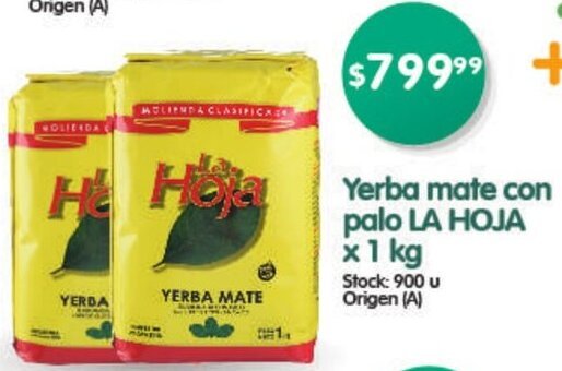 Supermercados Buenos Días Yerba mate con palo LA HOJA x 1 kg oferta