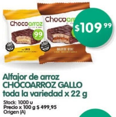 Supermercados Buenos Días Alfajor de arroz CHOCOARROZ GALLO toda la variedad x 22 g oferta