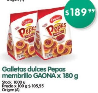 Supermercados Buenos Días Galletas dulces Pepas membrillo GAONA'x 180 g oferta